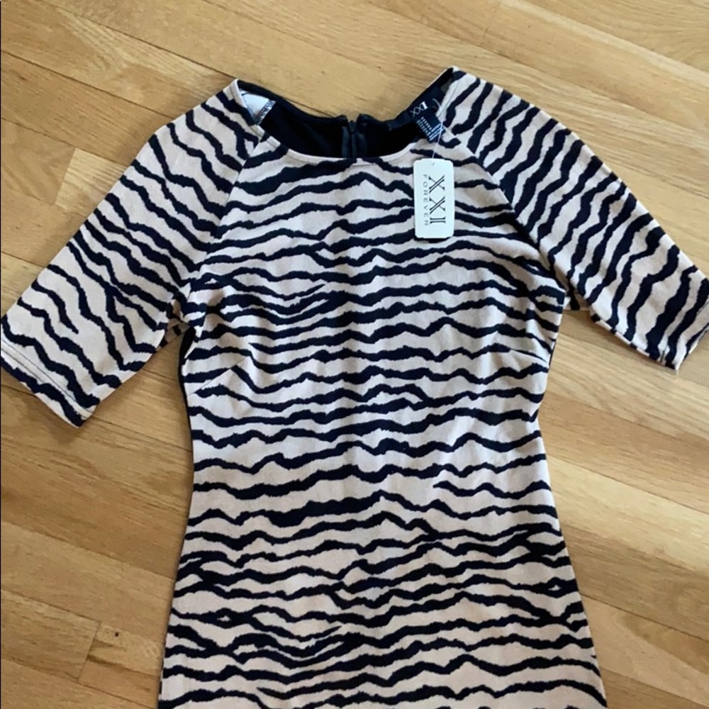 Tan and Black Print Dress